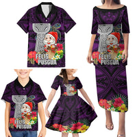 Custom Guam Christmas Family Matching Puletasi Dress and Hawaiian Shirt Santa Gift Latte Stone and Sea Turle Mix Hibiscus Chamorro Pink Style LT03 - Polynesian Pride