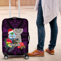 Custom Guam Christmas Luggage Cover Santa Gift Latte Stone and Sea Turle Mix Hibiscus Chamorro Pink Style LT03