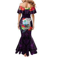 Custom Guam Christmas Mermaid Dress Santa Gift Latte Stone and Sea Turle Mix Hibiscus Chamorro Pink Style LT03 - Polynesian Pride