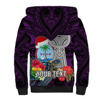 Custom Guam Christmas Sherpa Hoodie Santa Gift Latte Stone and Sea Turle Mix Hibiscus Chamorro Pink Style LT03 - Polynesian Pride