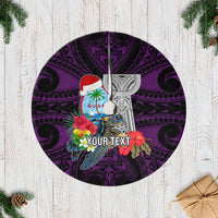 Custom Guam Christmas Tree Skirt Santa Gift Latte Stone and Sea Turle Mix Hibiscus Chamorro Pink Style LT03