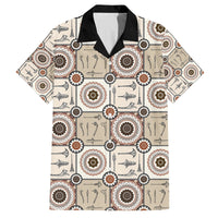 Tukenny Pattern Fijian War Clubs Family Matching Off Shoulder Long Sleeve Dress and Hawaiian Shirt LT03 Dad's Shirt - Short Sleeve Beige - Polynesian Pride