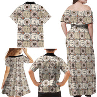 Tukenny Pattern Fijian War Clubs Family Matching Off Shoulder Maxi Dress and Hawaiian Shirt LT03 - Polynesian Pride
