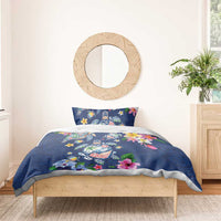 Hawaiian Turtles and Tropical Plants Bedding Set Blue Watercolor