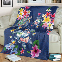 Hawaiian Turtles and Tropical Plants Blanket Blue Watercolor