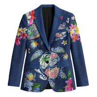 Hawaiian Turtles and Tropical Plants Blazer Blue Watercolor