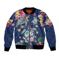 Hawaiian Turtles and Tropical Plants Bomber Jacket Blue Watercolor