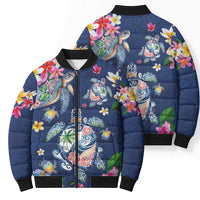 Hawaiian Turtles and Tropical Plants Bomber Puffer Jacket Blue Watercolor