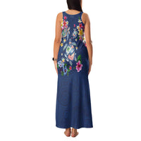 Hawaiian Turtles and Tropical Plants Family Matching Tank Maxi Dress and Hawaiian Shirt Blue Watercolor LT03 - Polynesian Pride