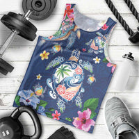 Hawaiian Turtles and Tropical Plants Men Tank Top Blue Watercolor