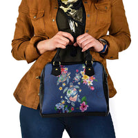 Hawaiian Turtles and Tropical Plants Shoulder Handbag Blue Watercolor