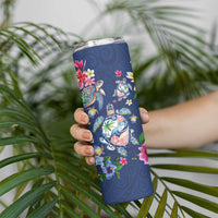 Hawaiian Turtles and Tropical Plants Skinny Tumbler Blue Watercolor