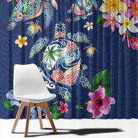 Hawaiian Turtles and Tropical Plants Window Curtain Blue Watercolor