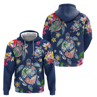 Hawaiian Turtles and Tropical Plants Zip Hoodie Blue Watercolor