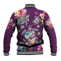 Hawaiian Turtles and Tropical Plants Baseball Jacket Purple Watercolor