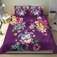 Hawaiian Turtles and Tropical Plants Bedding Set Purple Watercolor