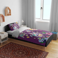 Hawaiian Turtles and Tropical Plants Bedding Set Purple Watercolor