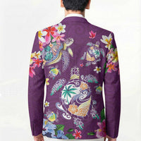 Hawaiian Turtles and Tropical Plants Blazer Purple Watercolor