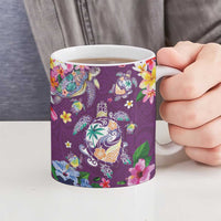 Hawaiian Turtles and Tropical Plants Ceramic Mug Purple Watercolor