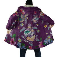 Hawaiian Turtles and Tropical Plants Cloak Purple Watercolor
