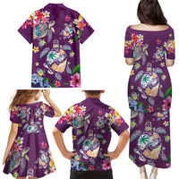 Hawaiian Turtles and Tropical Plants Family Matching Puletasi and Hawaiian Shirt Purple Watercolor LT03 - Polynesian Pride