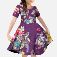 Hawaiian Turtles and Tropical Plants Family Matching Tank Maxi Dress and Hawaiian Shirt Purple Watercolor LT03 Daughter's Dress Purple - Polynesian Pride