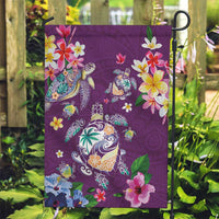 Hawaiian Turtles and Tropical Plants Garden Flag Purple Watercolor