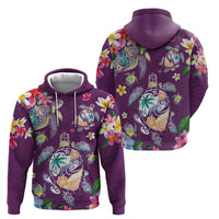 Hawaiian Turtles and Tropical Plants Hoodie Purple Watercolor
