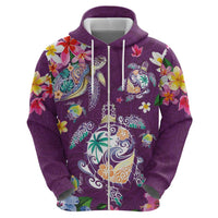 Hawaiian Turtles and Tropical Plants Hoodie Purple Watercolor