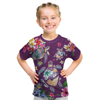 Hawaiian Turtles and Tropical Plants Kid T Shirt Purple Watercolor