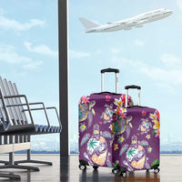 Hawaiian Turtles and Tropical Plants Luggage Cover Purple Watercolor