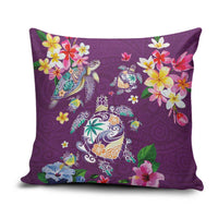 Hawaiian Turtles and Tropical Plants Pillow Cover Purple Watercolor