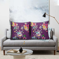 Hawaiian Turtles and Tropical Plants Pillow Cover Purple Watercolor