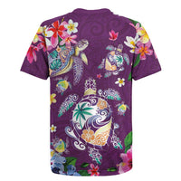 Hawaiian Turtles and Tropical Plants Rugby Jersey Purple Watercolor LT03 - Polynesian Pride