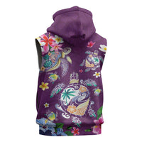 Hawaiian Turtles and Tropical Plants Sleeveless Zip Hoodie Purple Watercolor