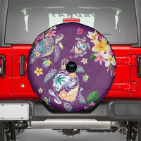 Hawaiian Turtles and Tropical Plants Spare Tire Cover Purple Watercolor