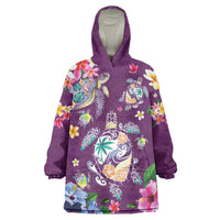 Hawaiian Turtles and Tropical Plants Wearable Blanket Hoodie Purple Watercolor