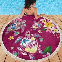 Hawaiian Turtles and Tropical Plants Beach Blanket Pink Watercolor