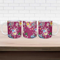 Hawaiian Turtles and Tropical Plants Ceramic Mug Pink Watercolor