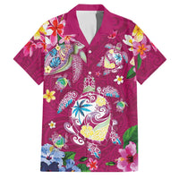 Hawaiian Turtles and Tropical Plants Family Matching Short Sleeve Bodycon Dress and Hawaiian Shirt Pink Watercolor LT03 Dad's Shirt - Short Sleeve Pink - Polynesian Pride