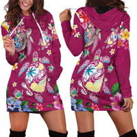 Hawaiian Turtles and Tropical Plants Hoodie Dress Pink Watercolor
