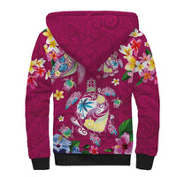 Hawaiian Turtles and Tropical Plants Sherpa Hoodie Pink Watercolor