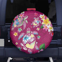 Hawaiian Turtles and Tropical Plants Spare Tire Cover Pink Watercolor