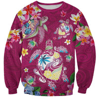 Hawaiian Turtles and Tropical Plants Sweatshirt Pink Watercolor