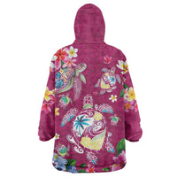 Hawaiian Turtles and Tropical Plants Wearable Blanket Hoodie Pink Watercolor