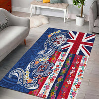 Hawaiian Manta Ray and Turtle Tribal Tattoo Area Rug With Hawaii Flag and Flowers