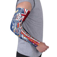 Hawaiian Manta Ray and Turtle Tribal Tattoo Arm Sleeves With Hawaii Flag and Flowers