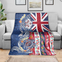Hawaiian Manta Ray and Turtle Tribal Tattoo Blanket With Hawaii Flag and Flowers