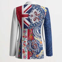Hawaiian Manta Ray and Turtle Tribal Tattoo Blazer With Hawaii Flag and Flowers