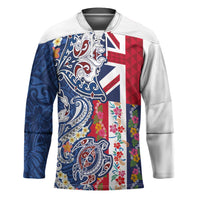 Hawaiian Manta Ray and Turtle Tribal Tattoo Hockey Jersey With Hawaii Flag and Flowers